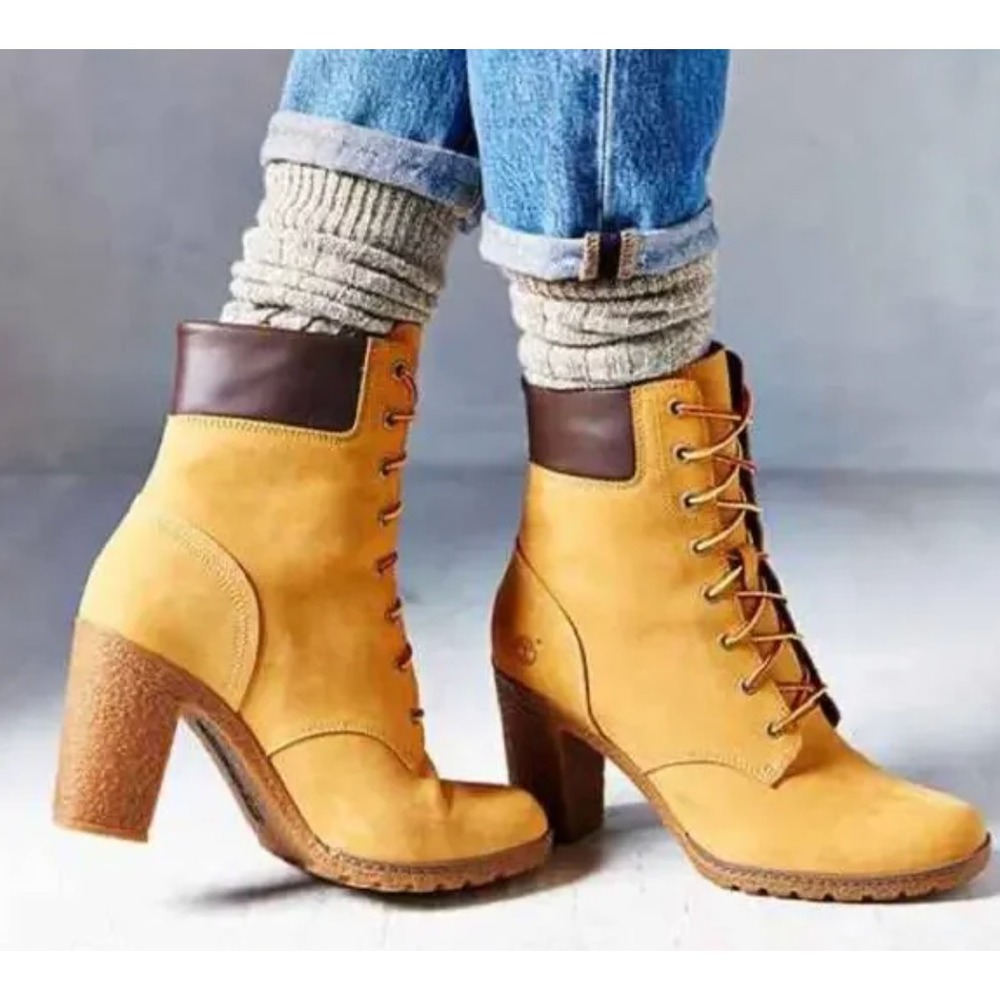 Timberland Wheat and Dark Brown Lace-Up Heel Ankle Boots
